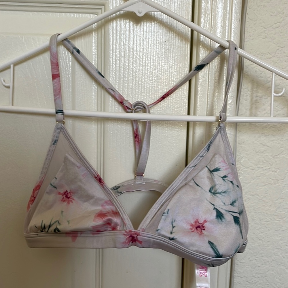 VS Pink Floral Mesh Bralette